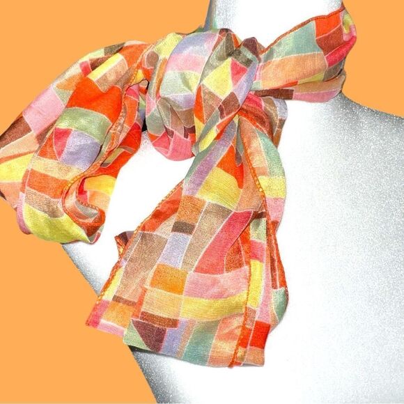 Adorable infinity scarf with bright abstract color design! - Picture 5 of 6